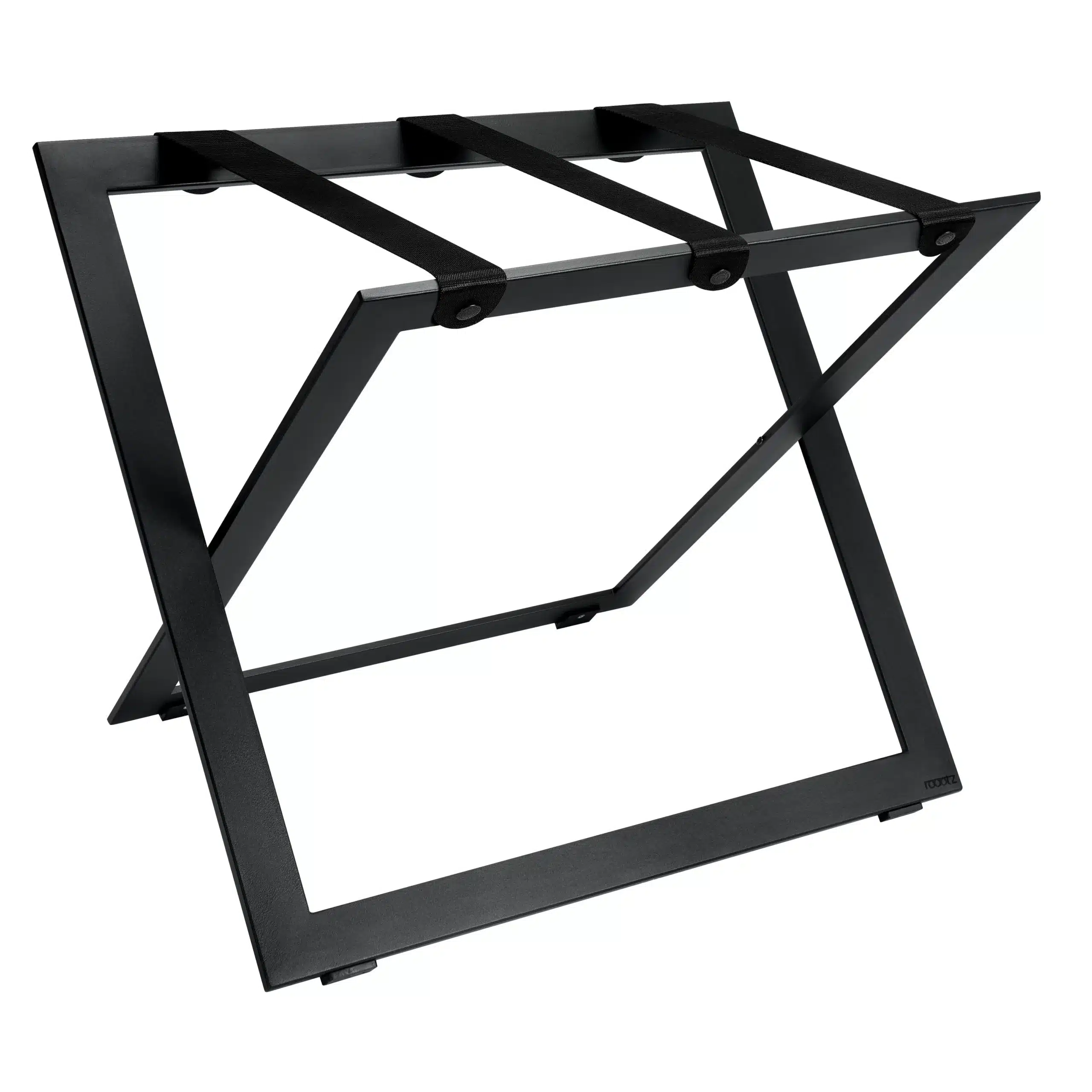 Hotel_Luggage_Rack_Black_Steel_with_Black_Nylon_Straps_Roootz Luggage rack stainless steel black