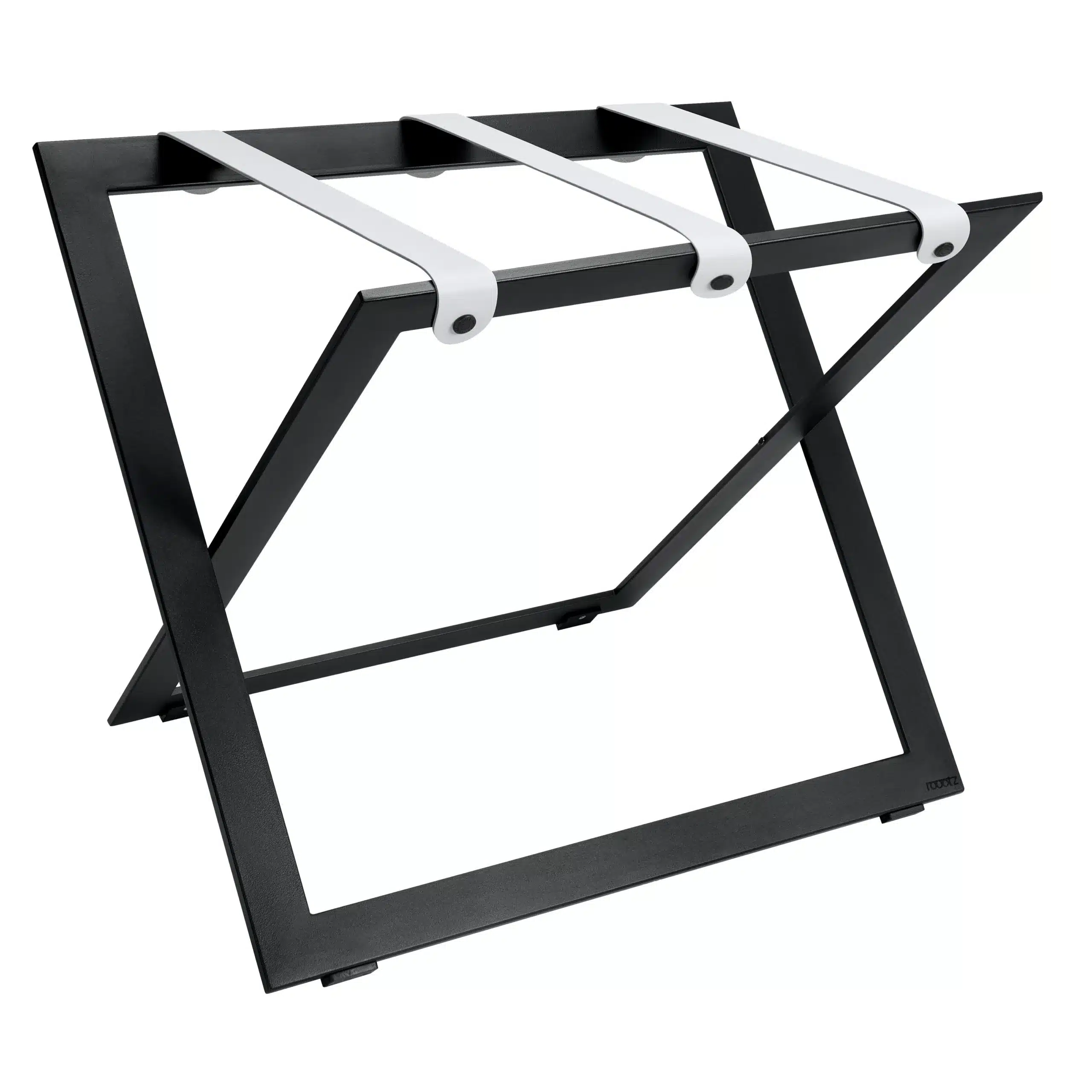Hotel_Luggage_Rack_Black_Steel_with_White_Leather_Straps_Roootz Luggage rack stainless steel black