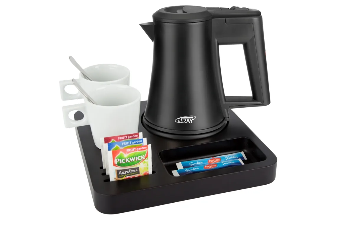 Hospitality-tray-SLIM-Kettle-STAR-BLACK-0.5L-WhiteCups Compact hotel tray Black - SLIM