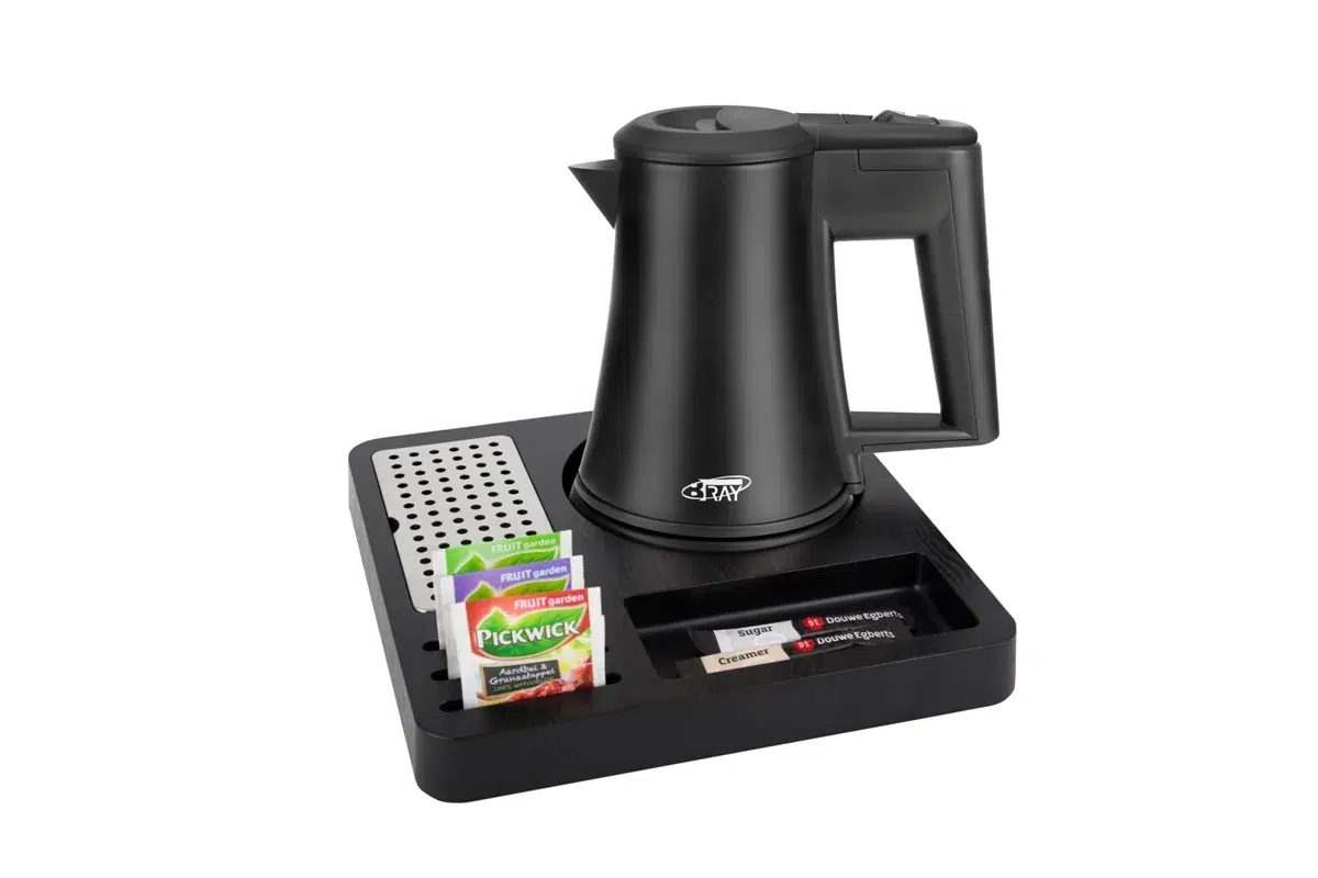 Hospitality-tray-SQUARE-Kettle-STAR-BLACK-0.5L-NoCups Compact tea tray - SQUARE