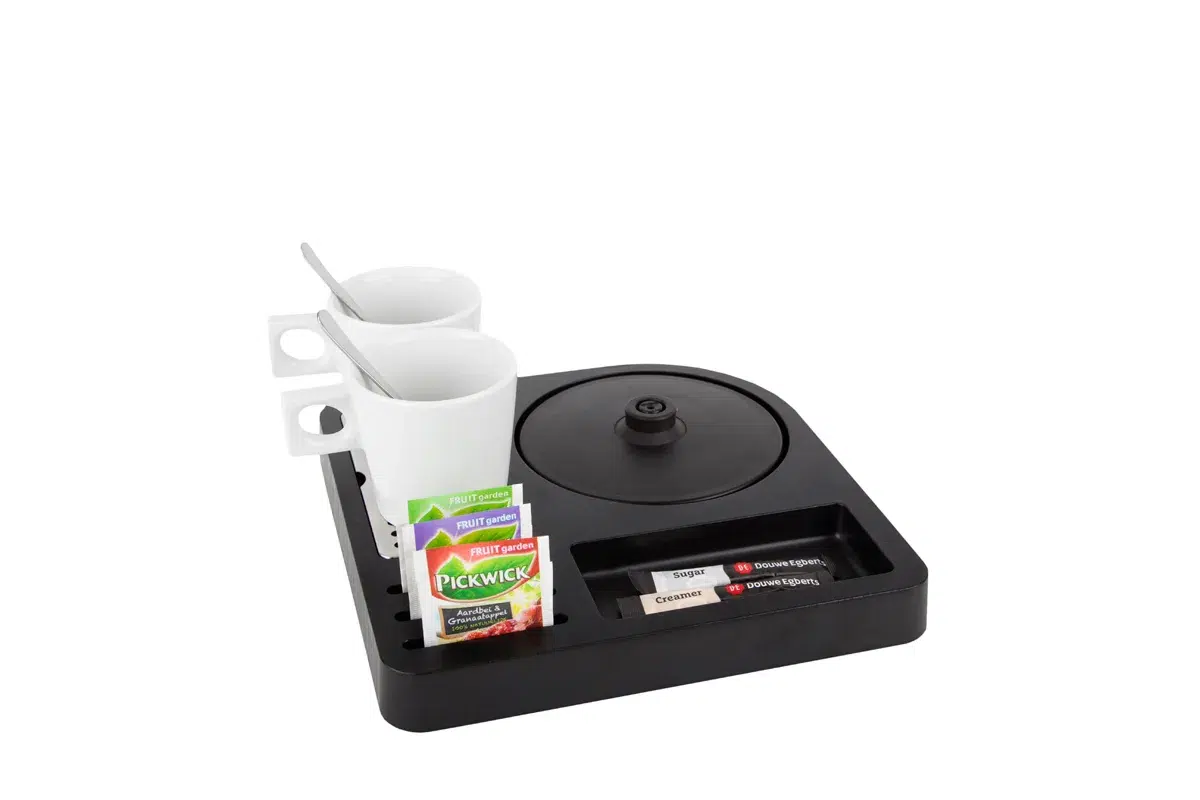 Hospitality-tray-SQUARE-NoKettle-WhiteCups Compact tea tray - SQUARE