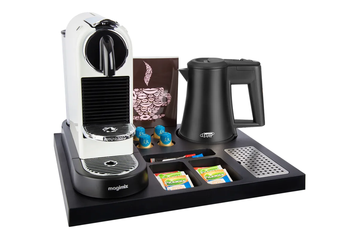 HospitalityTray-SIESTA-Kettle-STAR-BLACK-0.5L-Leaflet-NoCups Plastic coffee and tea tray - SIESTA