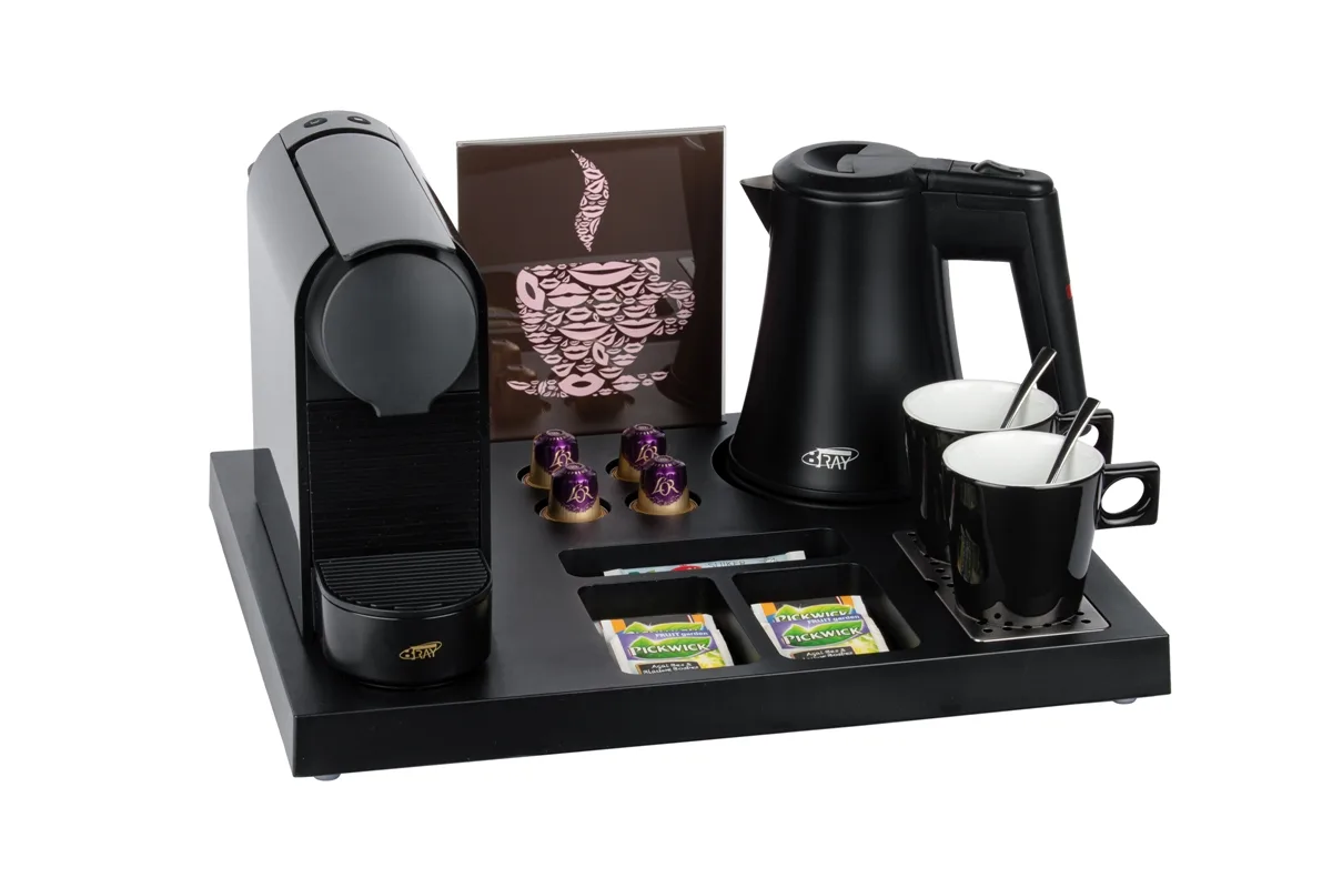 HospitalityTray-SIESTA-Kettle-STAR-BLACK-0.5L-NoLeaflet-BackCups-CoffeeMachine-START Plastic coffee and tea tray - SIESTA