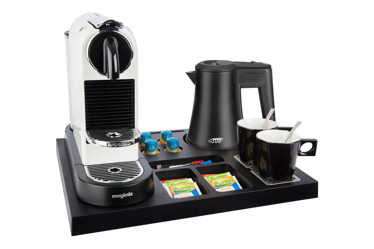 HospitalityTray-SIESTA-Kettle-STAR-BLACK-0.5L-NoLeaflet-BackCups Plastic coffee and tea tray - SIESTA
