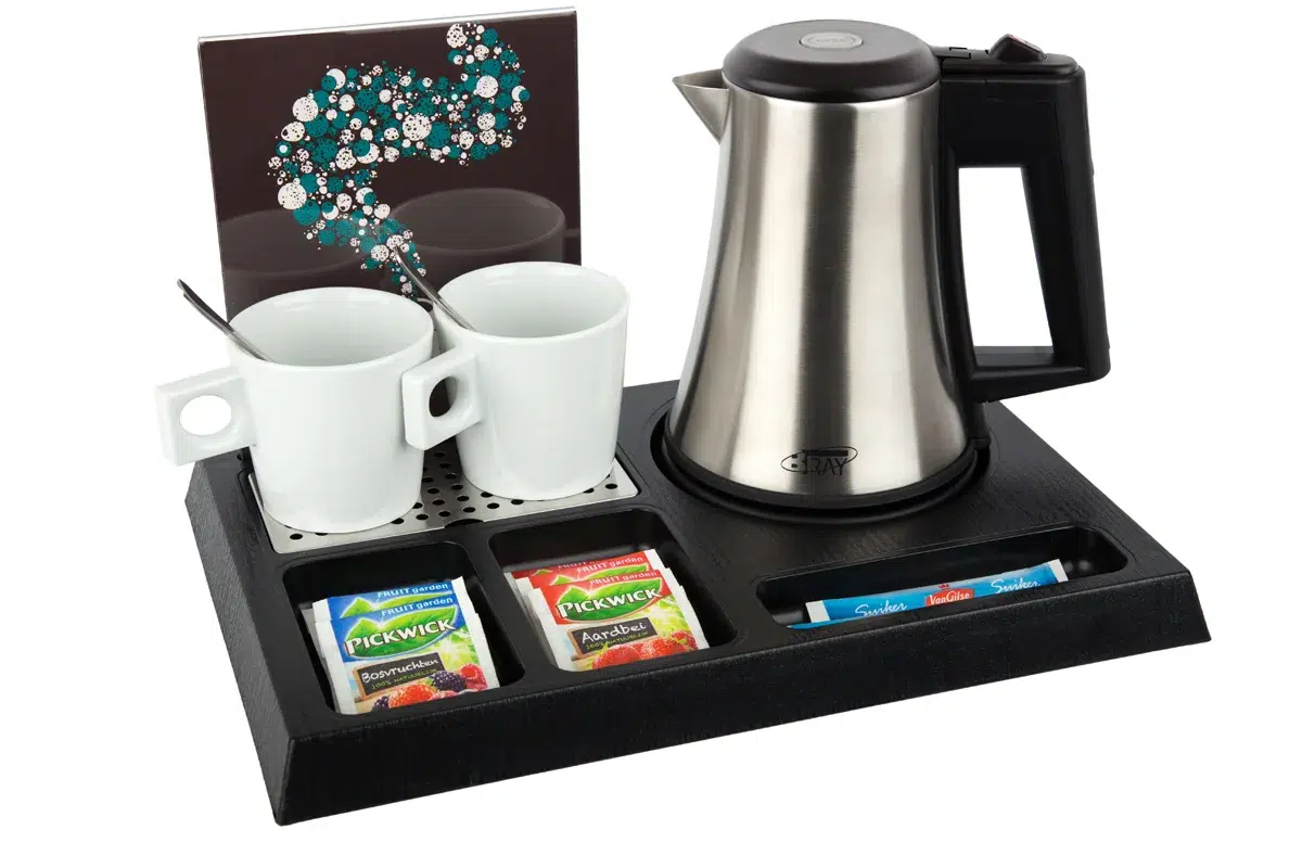 HospitalityTray-STAY-Kettle-STAR-0.5L-Leaflet-WhiteCups Black ABS hospitality tray - STAY