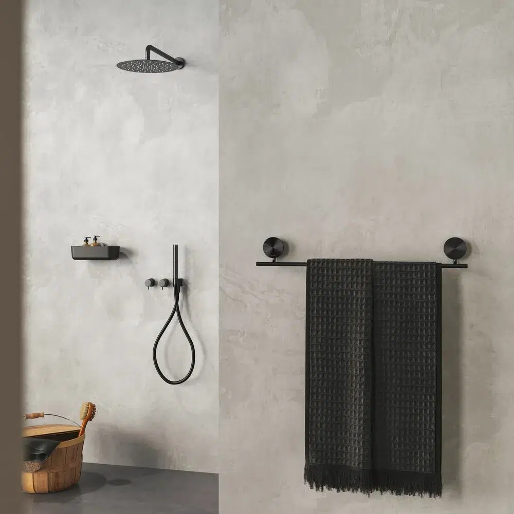 Collezione accessori da Bagno per hotel Opal Doccia in color metallo nero spazzolato