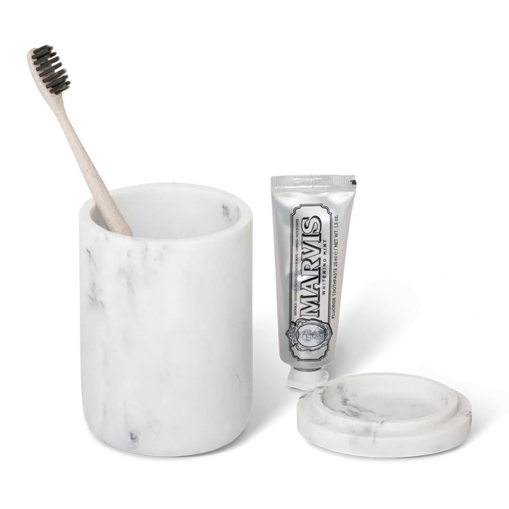 Amenity jar with lid for hotel bathroom: Toba white marble look