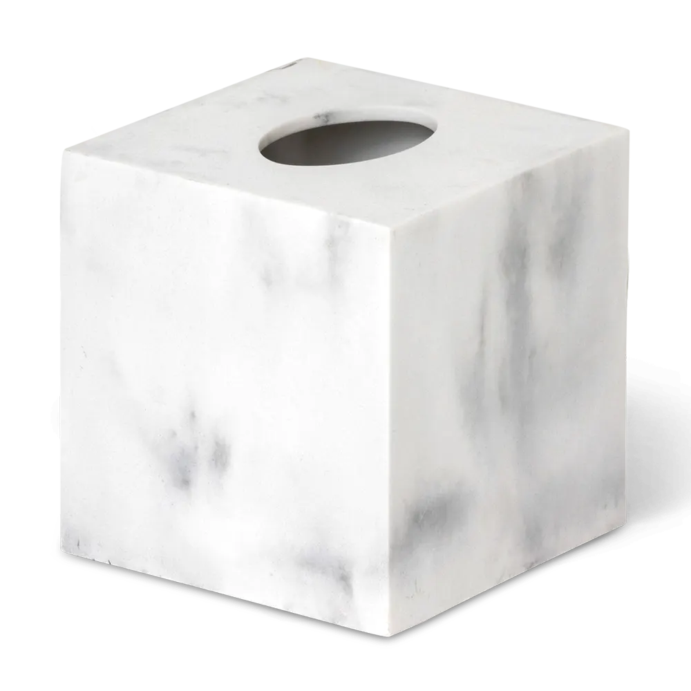 Tissue box square color white murble