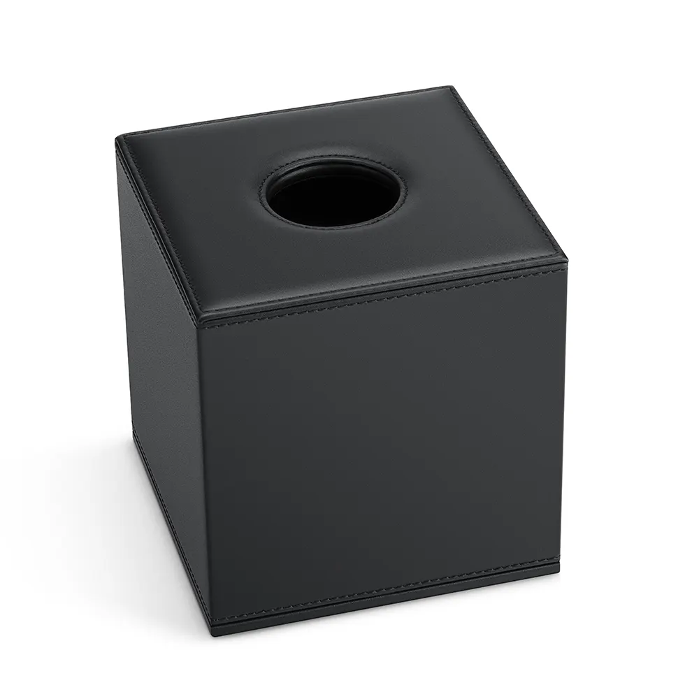 Leather square cover tissue box for hotel black