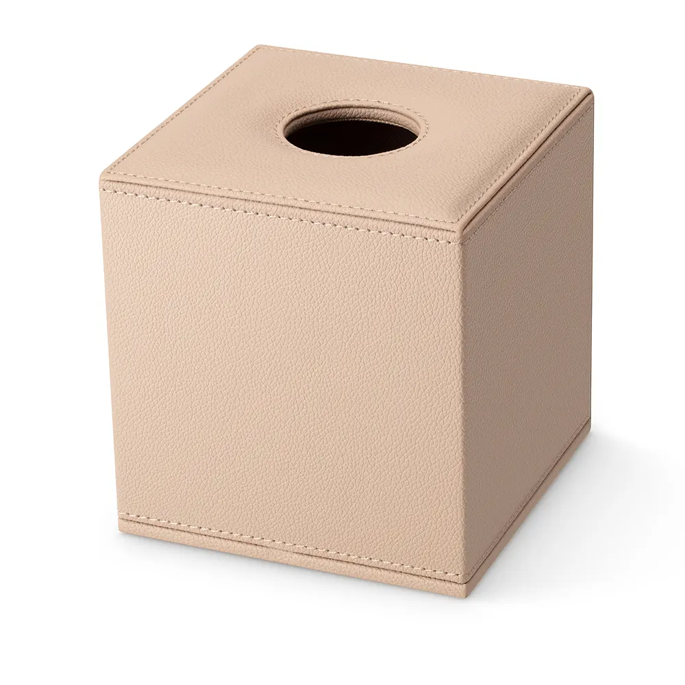 Leather square tissue box for hotel beige