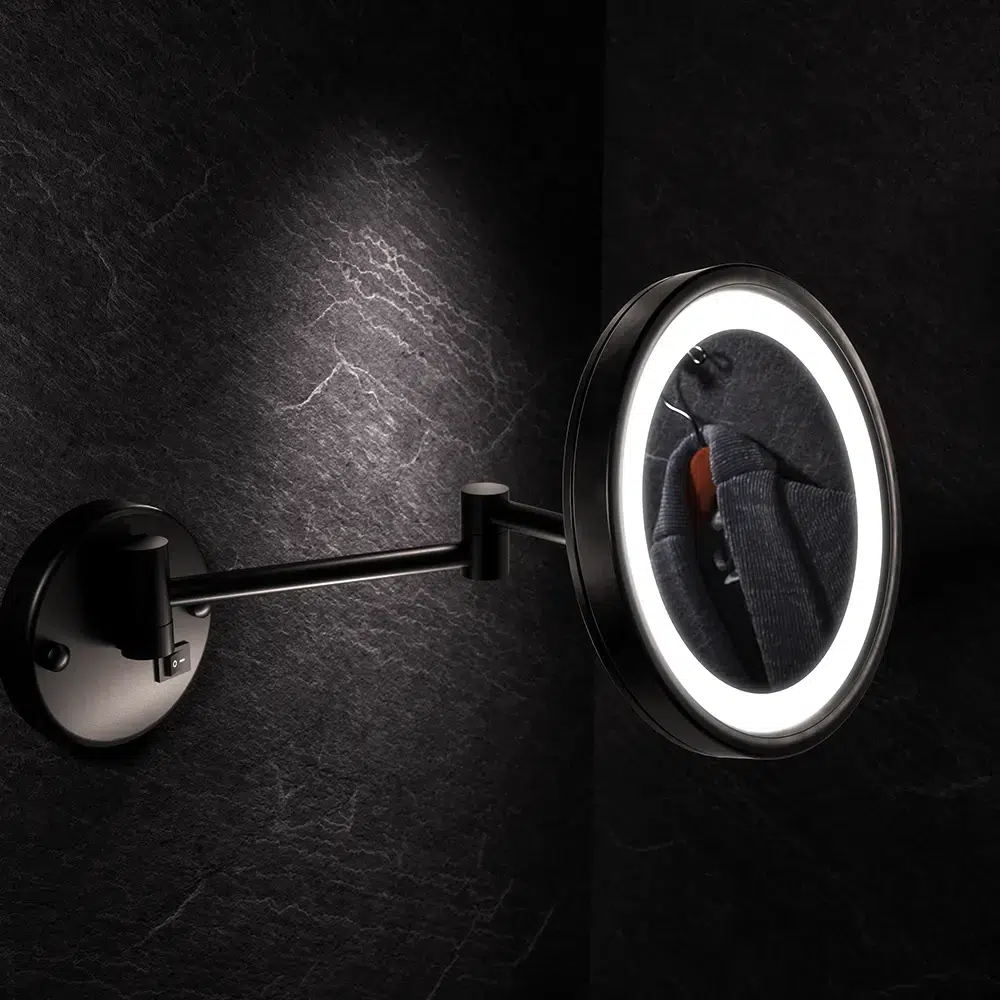 Black Make-up mirror LED for hotel 2 arms chrome 3X bathroom