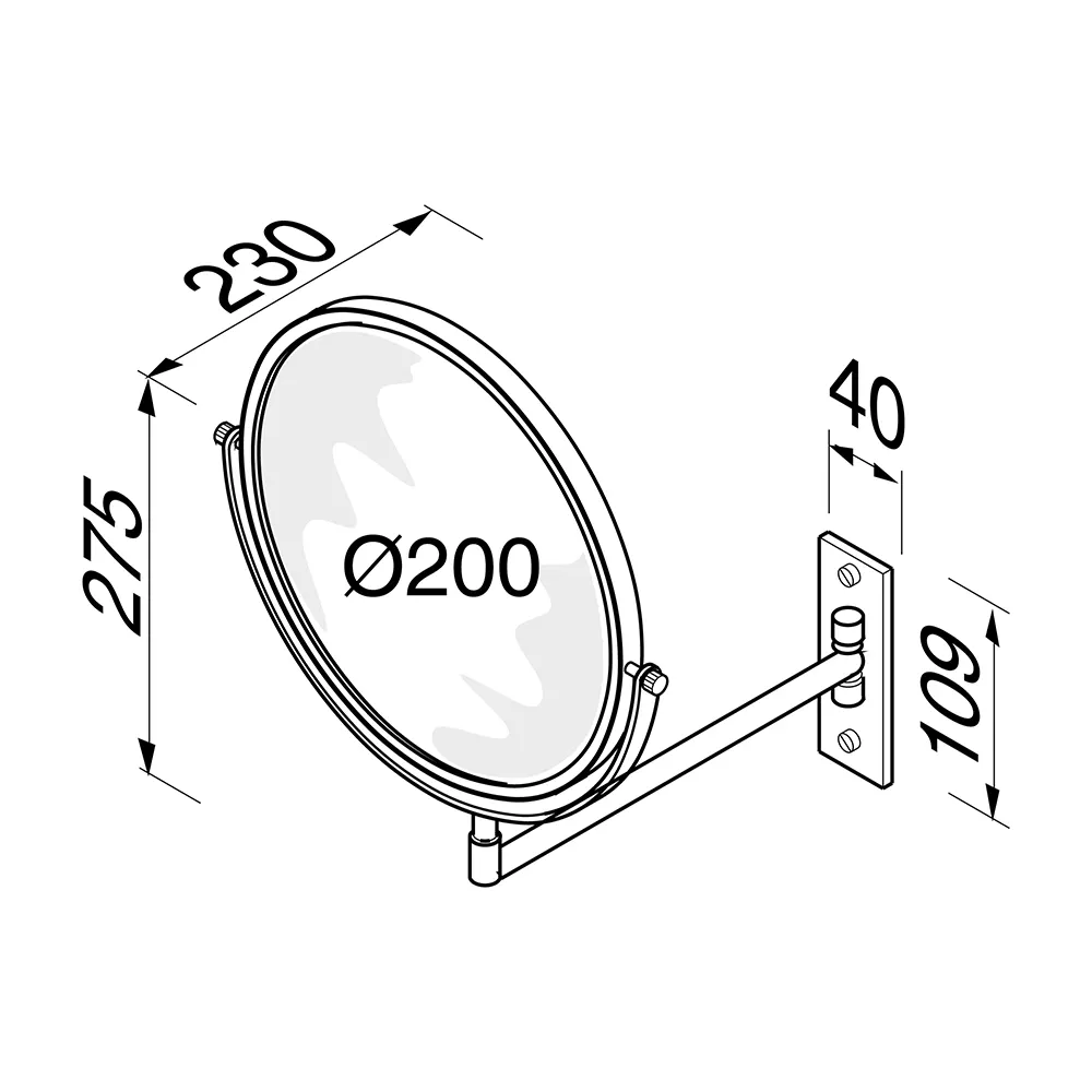 Black Round Make-up mirror 1 arm for hotel