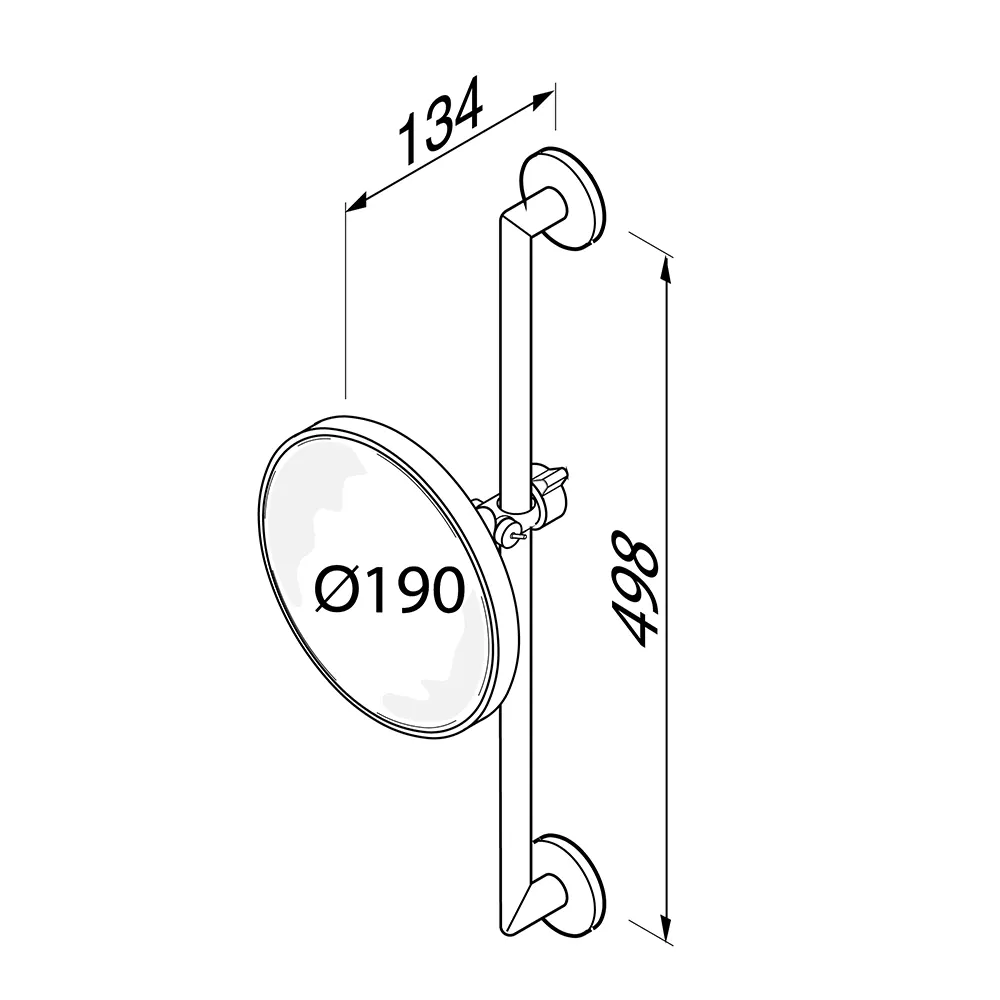 Round Cosmetic mirror on wall rail for hotel tech