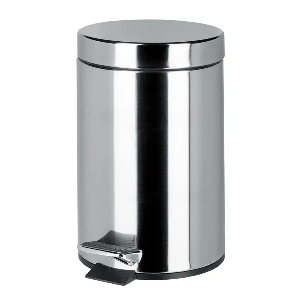 91634 3L freestanding pedal bin for hotels – Chrome front view