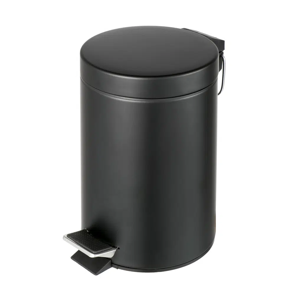 91634-06 3L freestanding pedal bin for hotels – Black front view