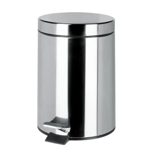 Freestanding 5L pedal bin for hotels in Chrome &ndash; front view (91635)