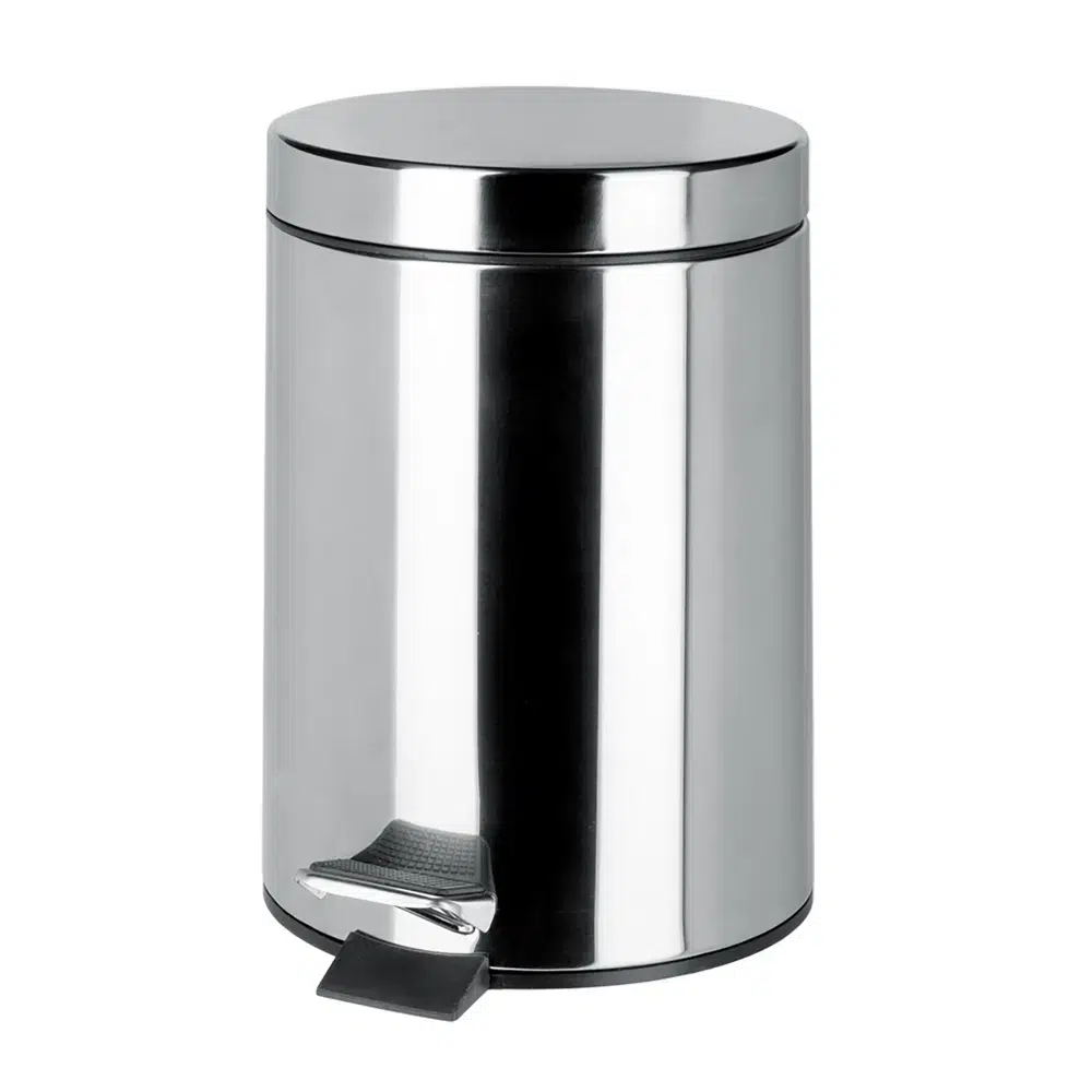 Freestanding 5L pedal bin for hotels in Chrome &ndash; front view (91635)